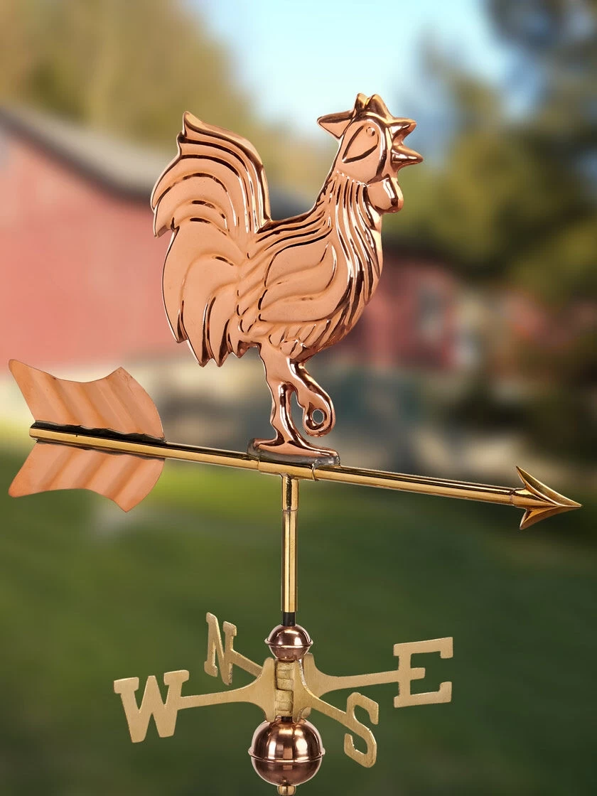 Rooster Garden Copper Weathervane With Pole - Image 3