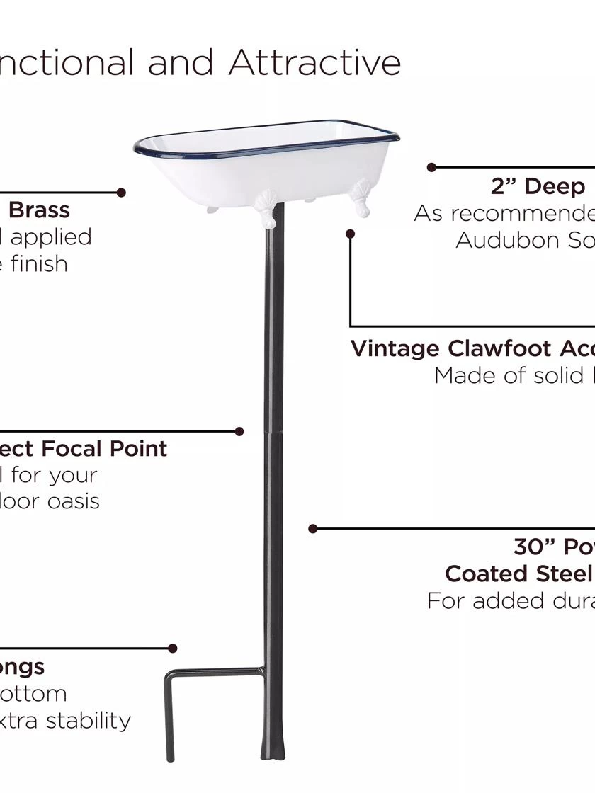 White Enamel Bathtub Birdbath - Image 6